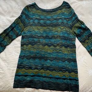 Wavy Knit Green and Blue Long Sleeve top